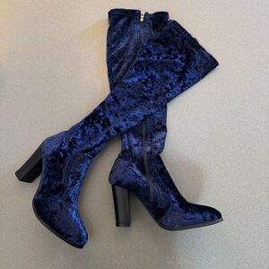 Blue Velvet Knee-High Boots